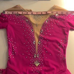 Ice skating costume size 8 fuchsia rhinestones and hair accessory to match